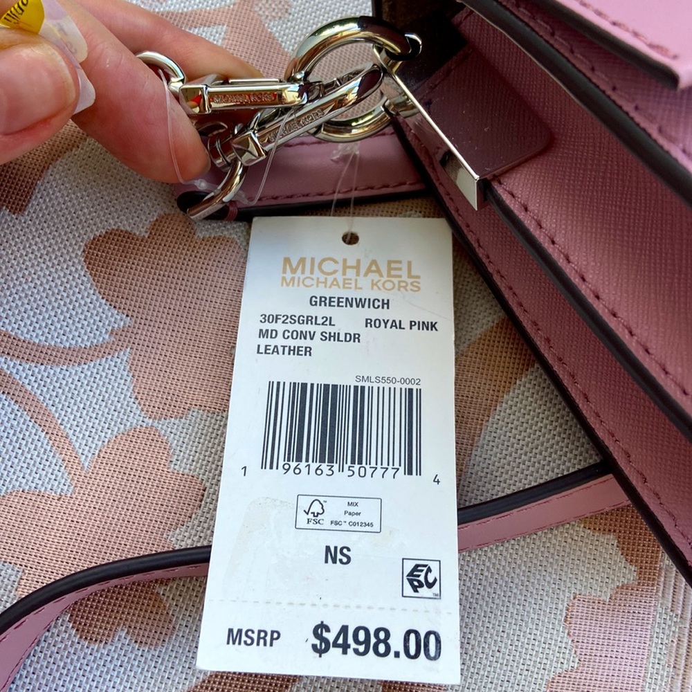 NWT MSRP$498 Michael Kors Greenwich Convertible Leather Shoulder Bag Royal Pink - Picture 7 of 7